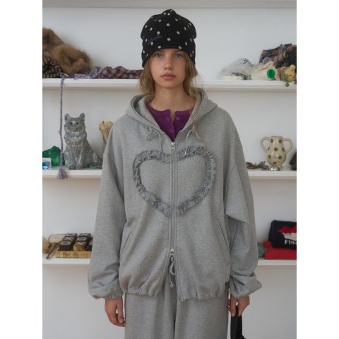 Frill Heart Sweatshirt Melange Grey