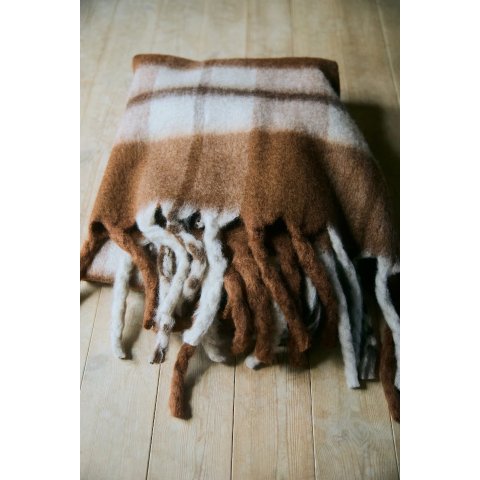 羊毛混纺格纹毯 棕色