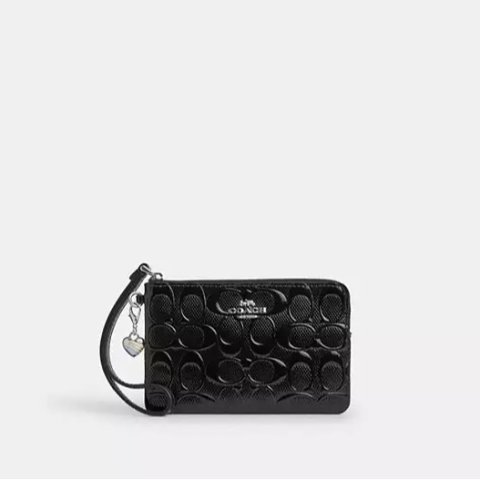 CoachLeather Wristlet with Heart Charm