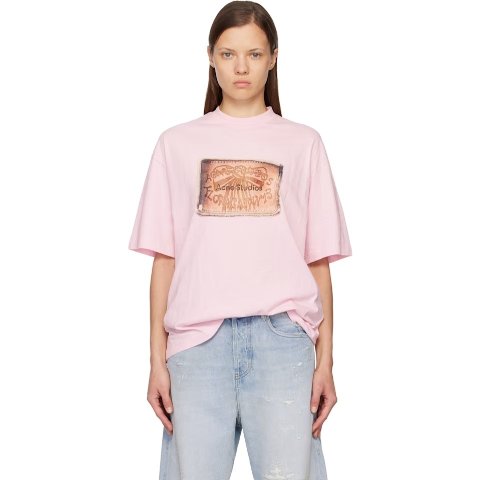 粉色 蝴蝶结徽标短袖T恤