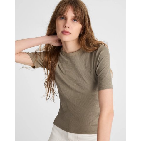 Cotton Ribbed Elbow-Sleeve Tee