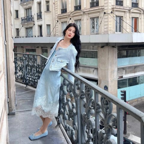 De-Rude-S 蕾丝拼接吊带裙 赵昭仪同款