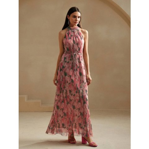 Anewsta 蓝色印花长裙 雪纺