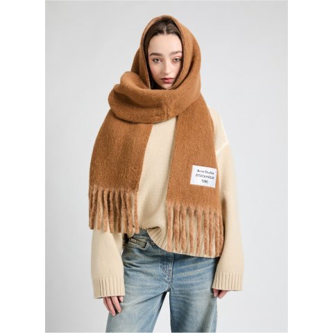 马海毛 羊毛围巾 焦糖色