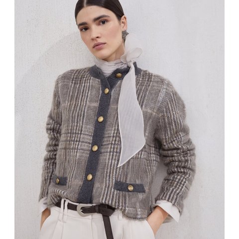 Brunello Cucinelli Jacquard Mohair Wool Cashmere Cardigan