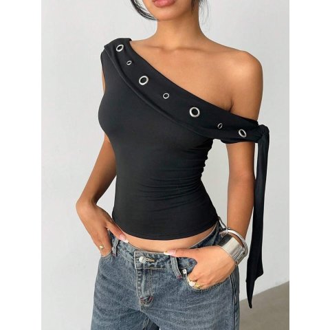 Aloruh 女士金属装饰露肩上衣 黑色