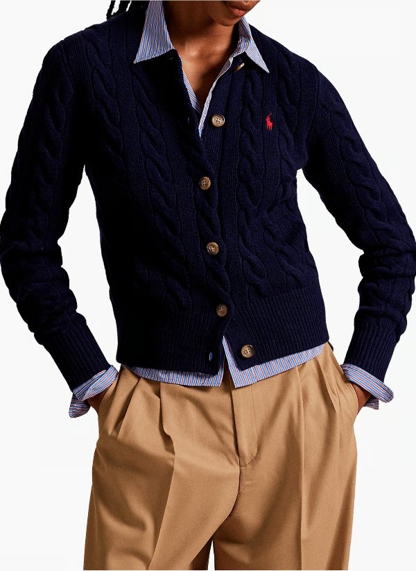 Ralph Lauren 蓝色羊毛羊绒圆领开衫