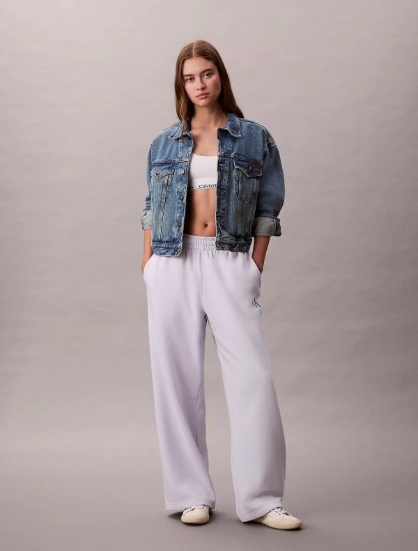 丁香紫阔腿卫裤