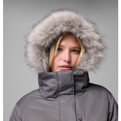 Columbia灰紫色毛领派克服 很高贵Suttle Mountain 长款保暖夹克