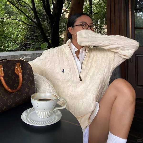 棉拉链毛衣 奶油色