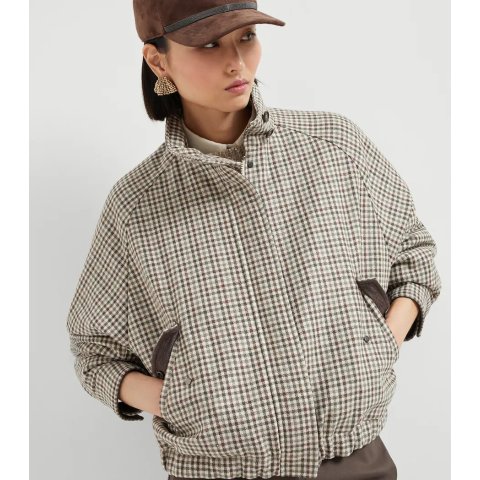 Brunello Cucinelli Virgin Wool Check Bomber Jacket