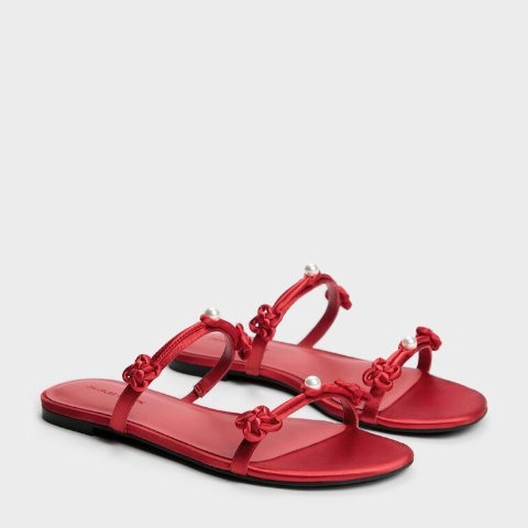 Charles & KeithOrinda Knot Pearl Slide Sandals Red