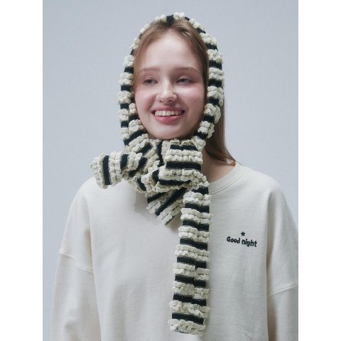 FRILL STRIPE Muffler Beige Black