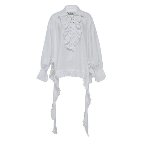 OPEN YYRuffled Lace-Up Blouse