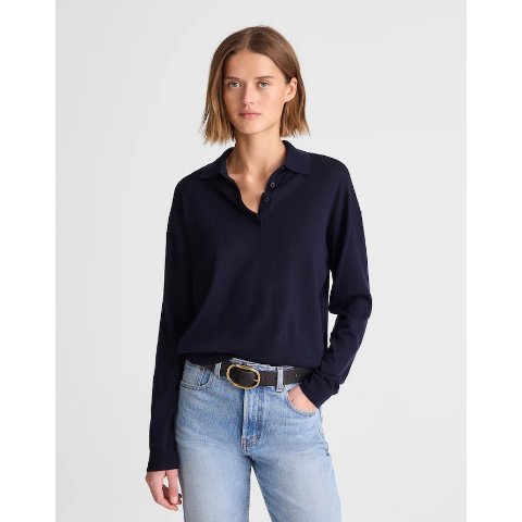 MadewellMerino Wool Drop-Shoulder Polo Sweater