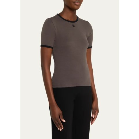CourregesContrast Trim Short-Sleeve T-Shirt