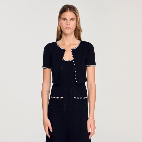 SandroCropped Beaded Cardigan