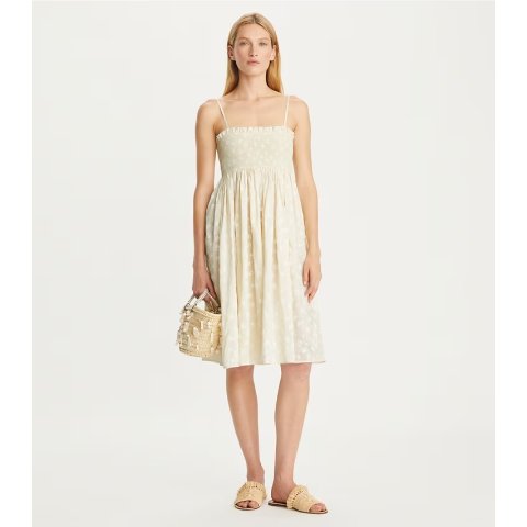 Tory BurchSTRAPLESS SMOCKED SILK DRESS