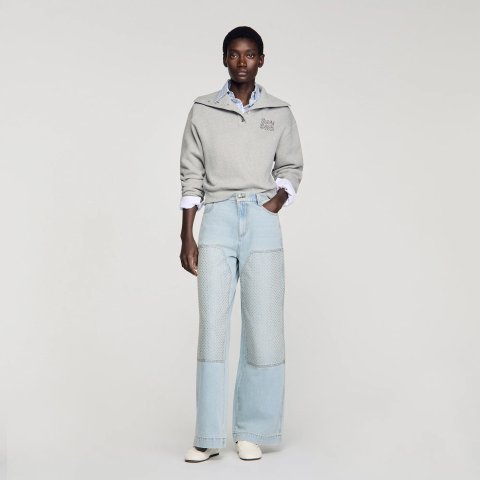 SandroStraight Crystal Patch Jeans