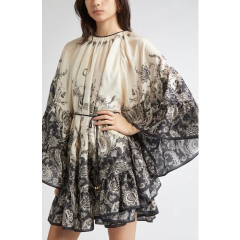 ZimmermannRhiannon Silk Long Sleeve Lantern Minidress