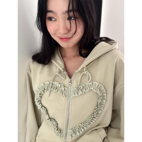 Frill Heart Hoodie Green