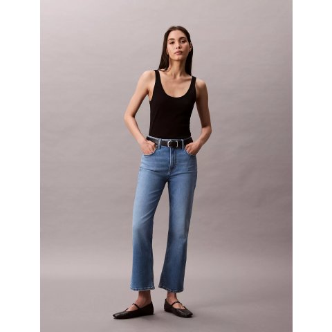 高腰微喇牛仔裤