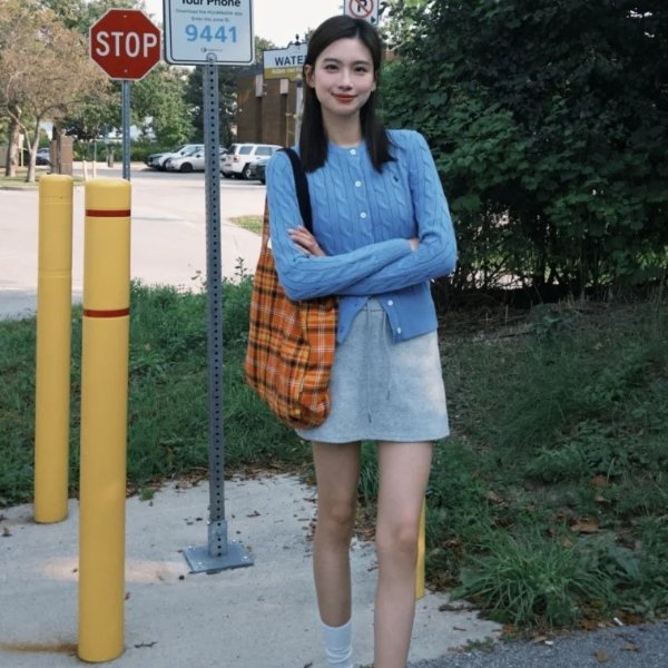 Zopfstrick 棉开衫 天蓝色