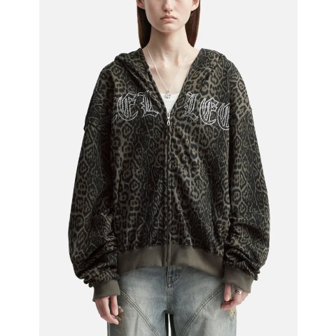 yeelightStudded Zip-up Leopard Sweatshirt Oversized