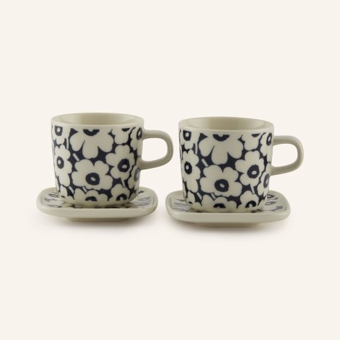 Marimekko含2个杯子+2个碟子OIVA 黑花系列杯子套装 4件