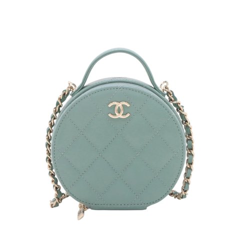ChanelHandle With Care Quilted Round Vanity Case with Chain