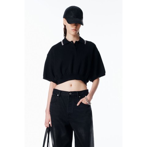 Alexander WangCropped Cinched Cotton Polo
