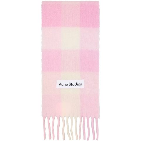 粉色马海毛格纹围巾