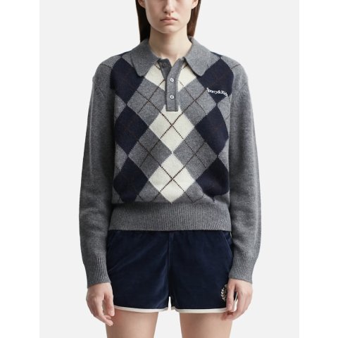 Sporty & RichLogo Argyle Cashmere Polo