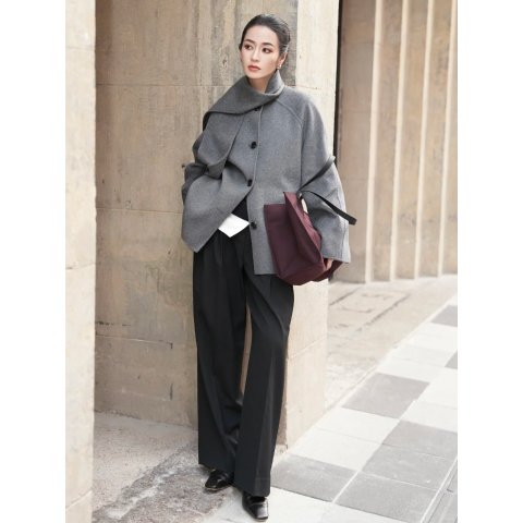 DOUBLE-FACED 羊毛围巾大衣