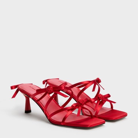 Charles & KeithKelis Rose-Bow Red Strappy Heeled Mules