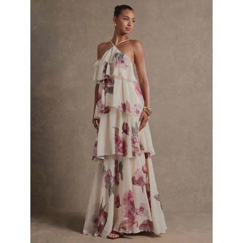 L Amorae 吊带雪纺长裙 花卉印花