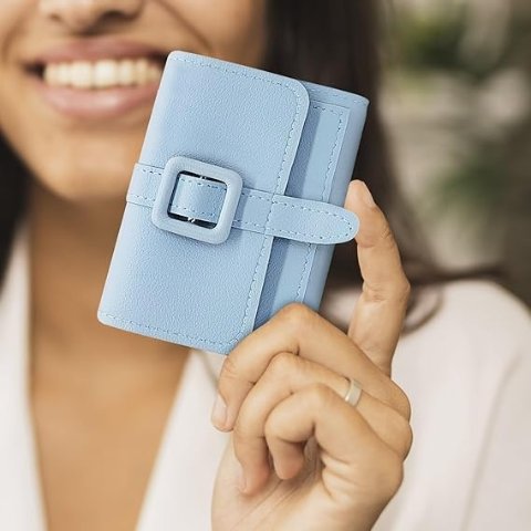 PU皮女短款钱包 简约蓝色