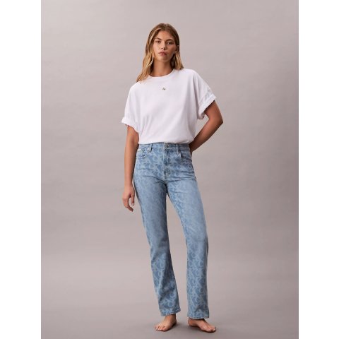 满印高腰牛仔裤