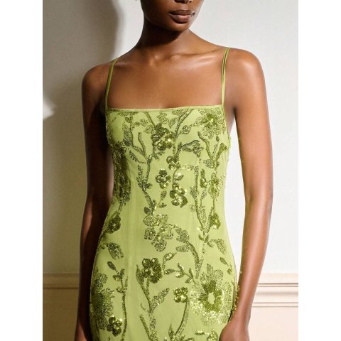 lacRebo 绿色亮片吊带中裙