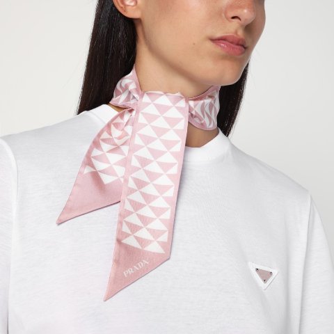 真丝提花围巾 粉白色