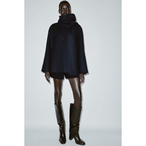 ZaraShort 羊毛呢大衣 围巾款