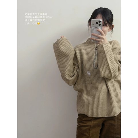 驼色 女士高领针织衫