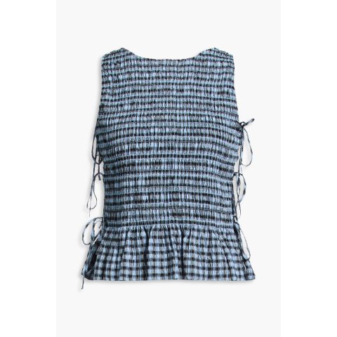 Shirred 格纹纯棉泡泡上衣