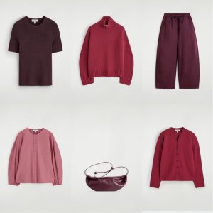 9折 西瓜红菱格羽绒€134