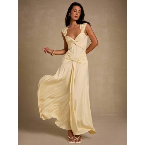 Glamine 女士V领收腰长裙 浅黄色