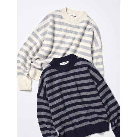 条纹羊毛圆领毛衣