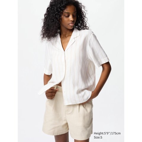 亚麻短袖开领衬衫