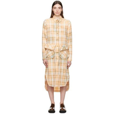 Orange Midi 格纹连衣裙