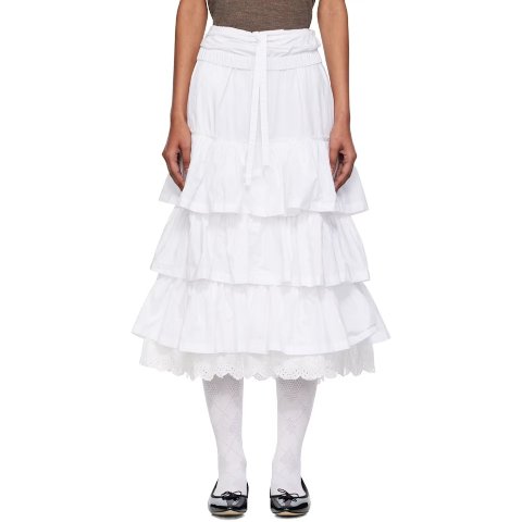 Rolled 腰间层叠白色中裙