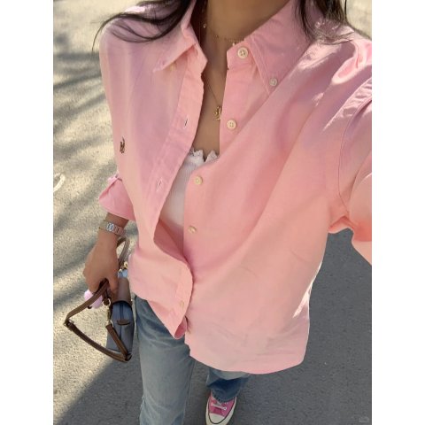  直筒棉衬衫 粉色